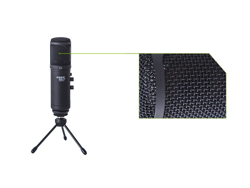 Keepout Microfono Usb Pro Windscreen Led Azul Tripode Control Ganancia Silencio Y Alimentacion Usb