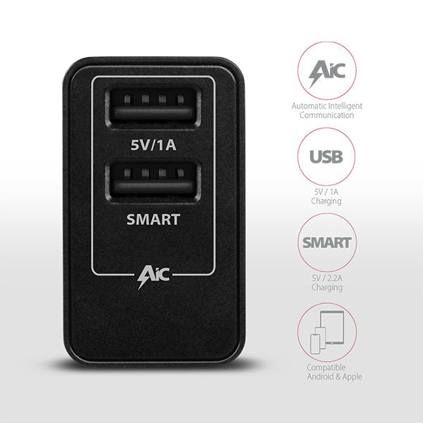 Axagon Acu-Ds16, Cargador De Red Smart, 2x Salidas Usb 5v / 2.2a + 5v / 1a, 16w