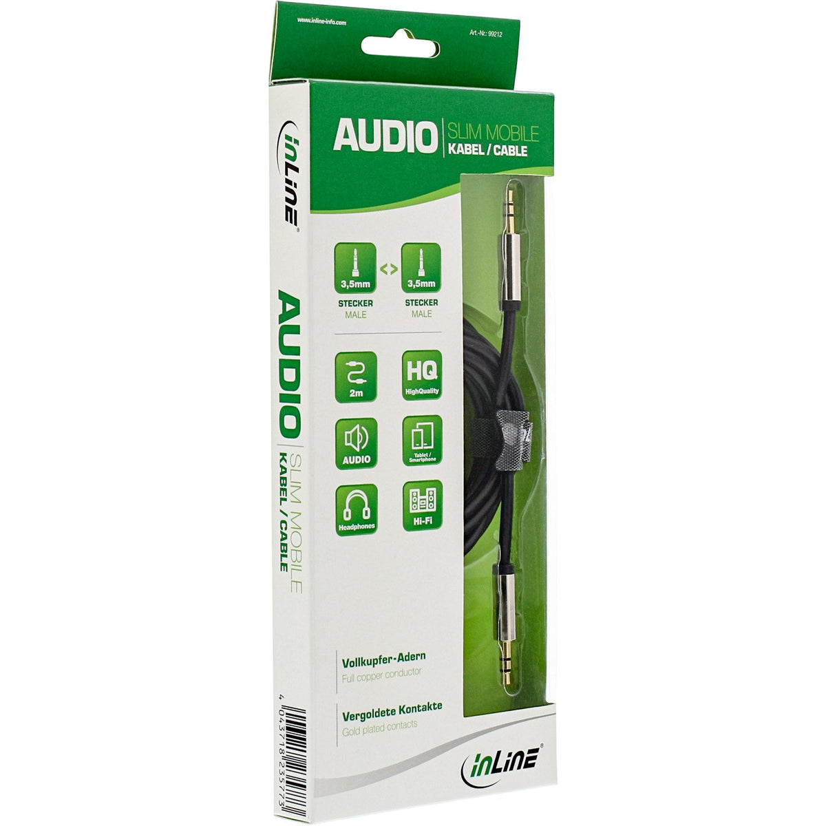 Cable De Audio Inline Slim 3.5mm Macho A Macho Estéreo 2m