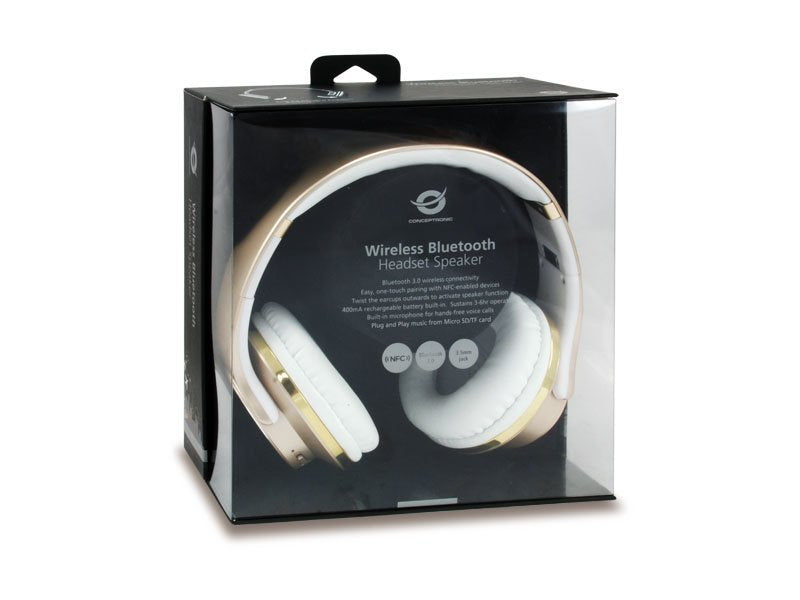 Conceptronic Auriculares Bluetooth Con Funcion Altavoz  Manos Libres Reproduce Desde  Microsd Color Oro