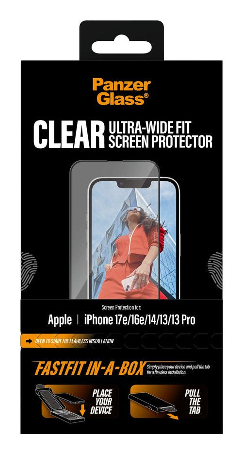 Panzerglass Screen Protector Iphone 16e  14  13 13 Pro  Ultra-Wide Fit W. Fastfit In-A-Box