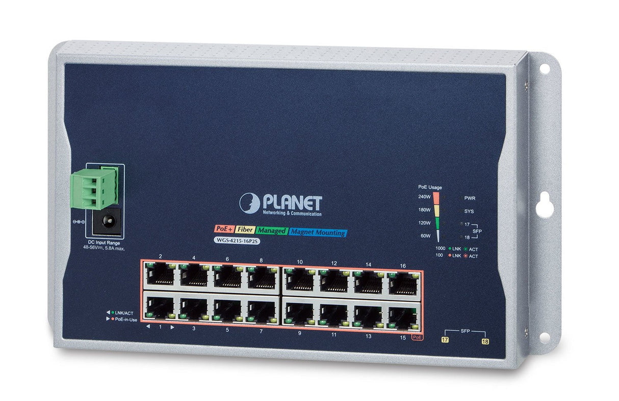 Planet Wgs-4215-16p2s Switch Gestionado L2 Gigabit Ethernet (10/100/1000) Energía Sobre Ethernet (Poe) Negro