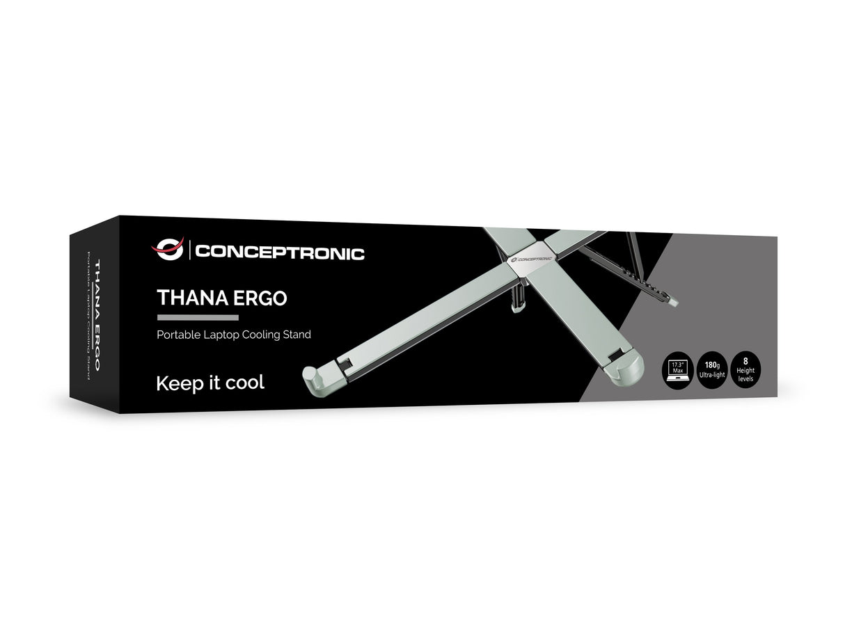 Soporte De Portátil Conceptronic Thana11g Ergo Hasta 17.3" Plegable 8 Niveles Max 5kg Gris