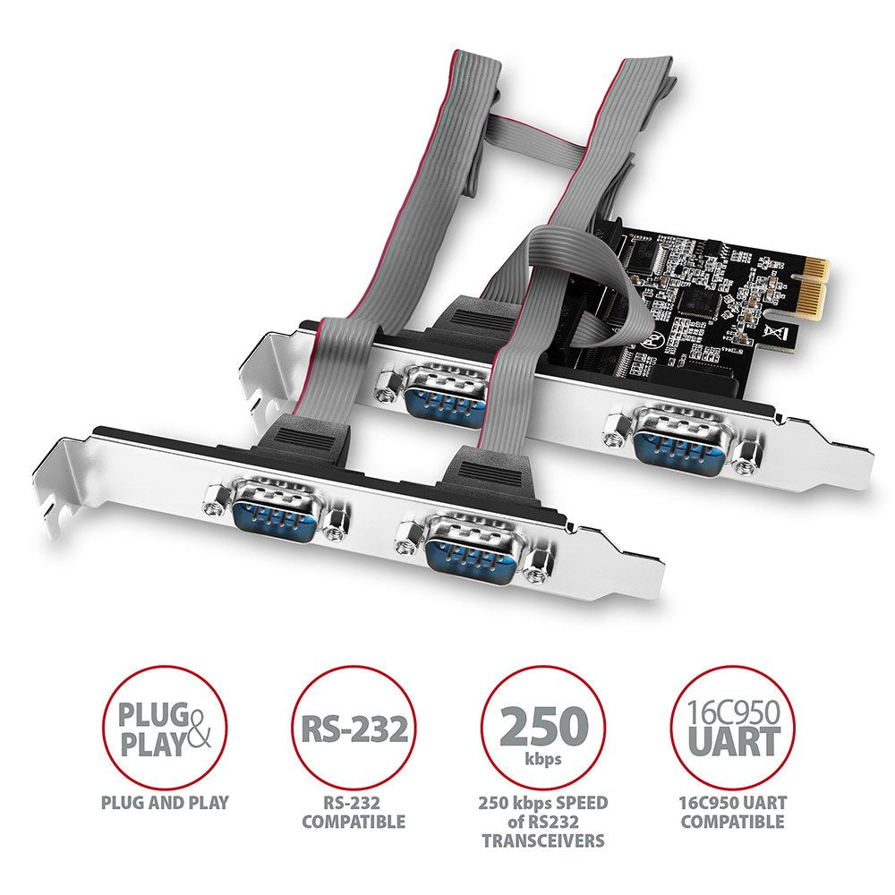 Axagon Pcea-S4n Pcie-Adaptador Mit 4x Seriell-Ports - Asix Ax99100 Chipsatz