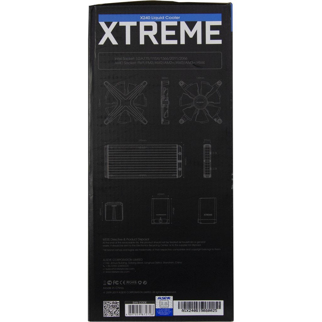 Alseye Alseye X240 Procesador Sistema De Refrigeración Líquida Todo En Uno Negro, Gris 1 Pieza(S), Refrigeración Por Agua Gris/Negro, Sistema De Refrigeración Líquida Todo En Uno, 95,65 M³/H, Negro, Gris