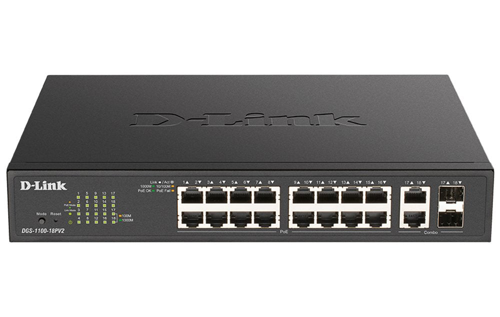 D-Link Dgs-1100-18pv2 Switch Gestionado L2 Gigabit Ethernet (10/100/1000) Energía Sobre Ethernet (Poe) 1u Negro