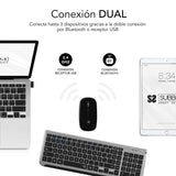 Teclado Y Ratón Inalámbrico Subblim Combo Dual Prestige Extendido Gris Y Negro Español