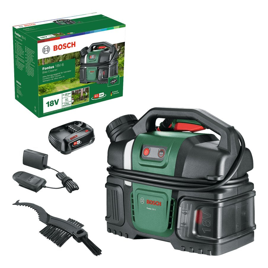 Hidrolimpiadora  Bosch Móvil Para Bicicletas Fontus 18v-6 (Depósito De Agua De 6 L, 8 Niveles De Presión, Espacio Para Guardar La Manguera Y La Pistola, Sin Batería) 06008b6200