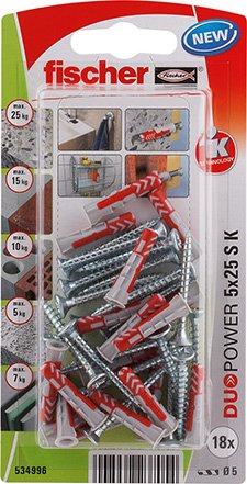 Blister 18 Tacos+Tornillos Duopower Ø5x25mm 534996 Fischer