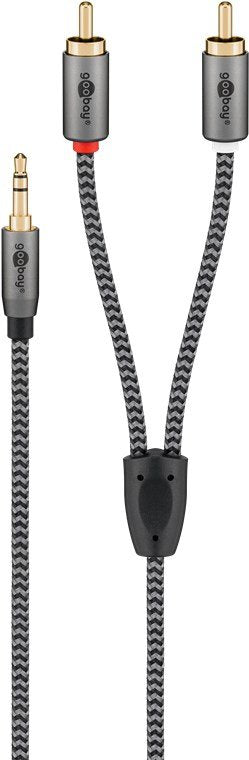 Cable  1,0m 3.5mm M (3-Pin, St) A 2xrca M Flexiplus Nylon Goobay