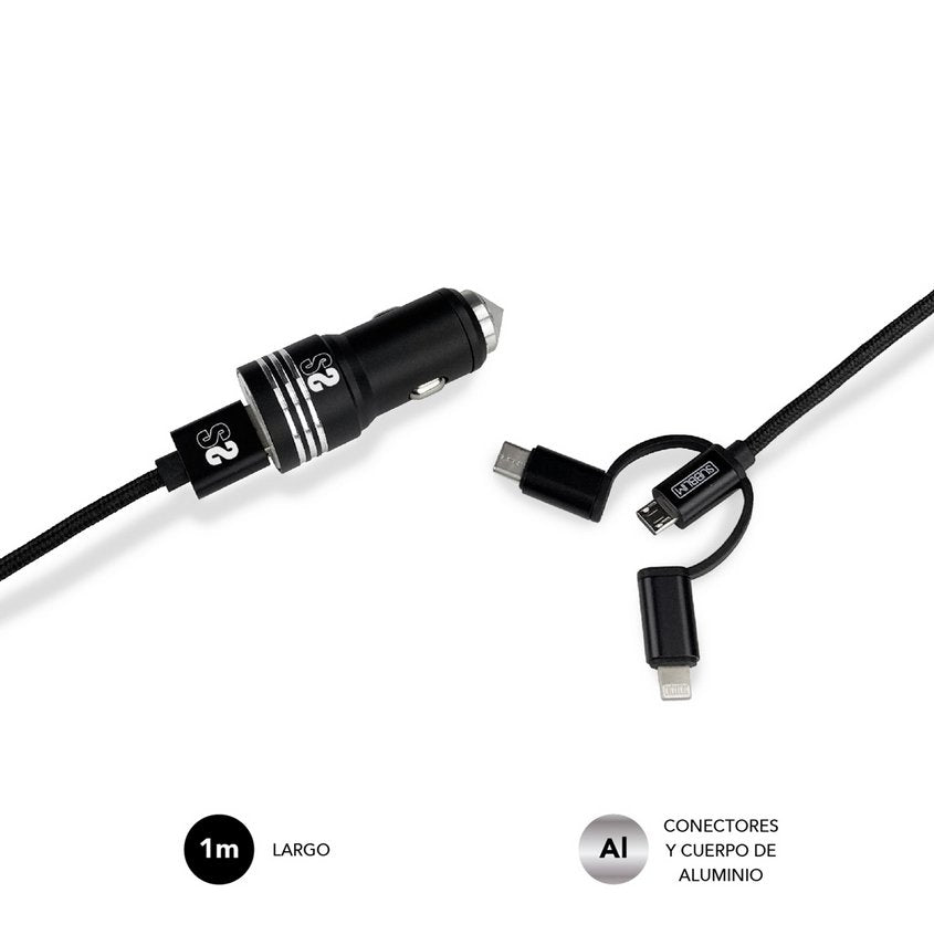 Cargador De Coche Subblim  Sub-Chg-4cc002/ 2 Usb + Cable Usb 3 En 1/ 2.4a/ Negro