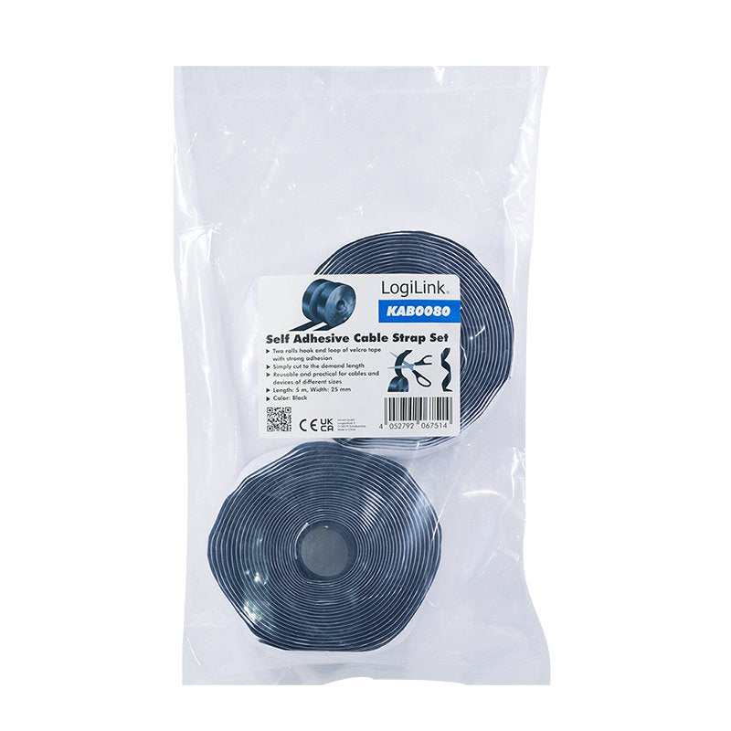 Logilink Juego De Cintas De Velcro, Negro, Anchura: 25 Mm, Rollo, 5m