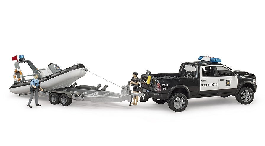 Camioneta De Policía Bruder Ram 2500, Módulo L+S, Remolque Con Bote (Negro/Blanco, Incl. 2 Figuras)