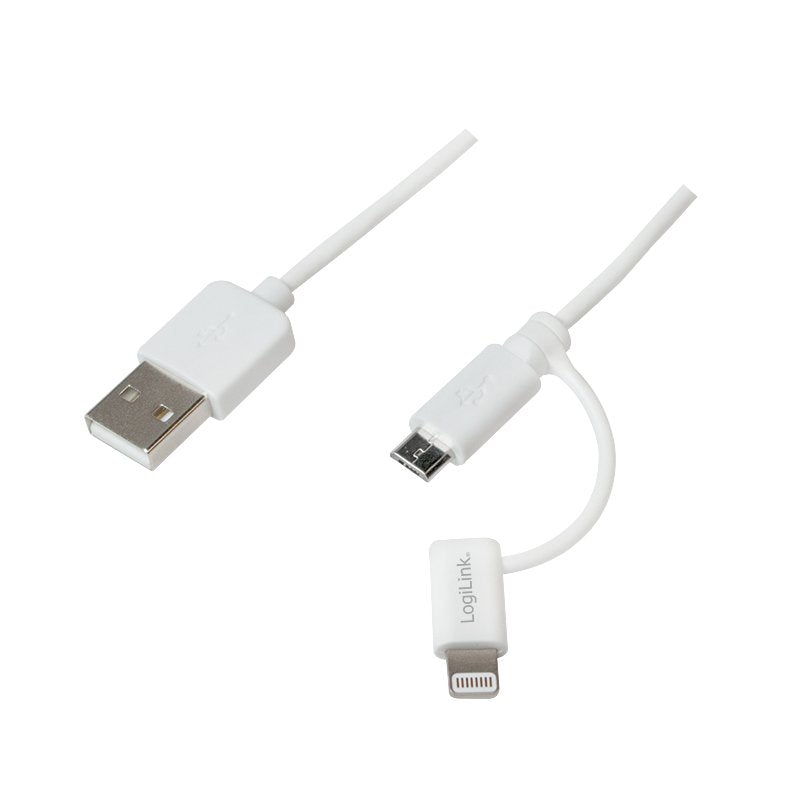 Usb 2.0 Cable, Usb-A M To Micro-Usb + Lightning M, Blanco, 1 M