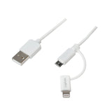 Usb 2.0 Cable, Usb-A M To Micro-Usb + Lightning M, Blanco, 1 M