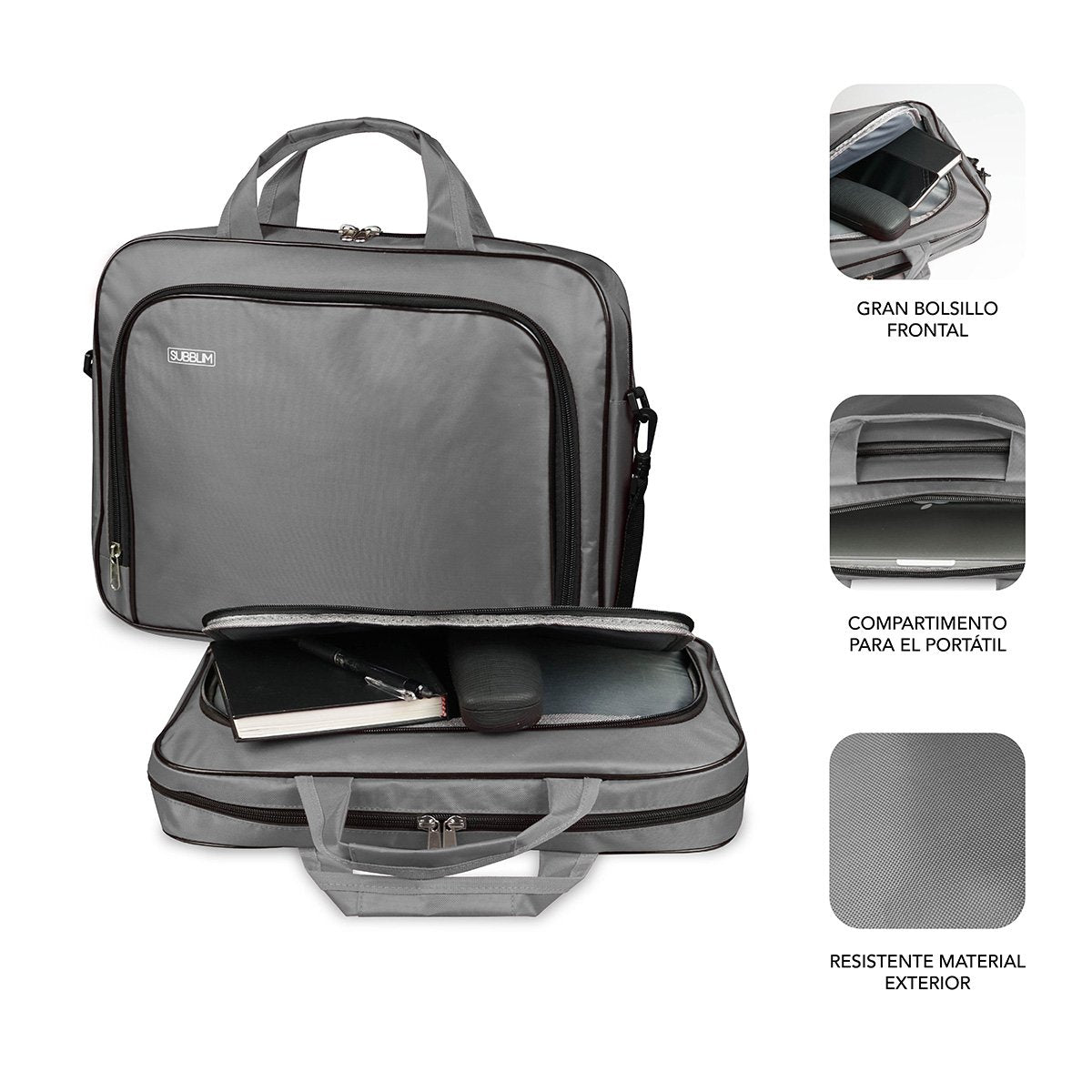 Maletín Subblim Oxford Grey Para Portátiles Hasta 15.4'-16'/39.1-40.64cm Interior Acolchado Bolsillo Exterior Correa De Hombro