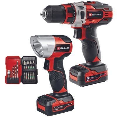 Einhell Set De Taladro Te-Cd 12/1 Li +22+Cl Incl. 2 Baterías 2,0 Ah, Cargador, Puntas/Brocas 22 Piezas, Lámpara Con Batería)