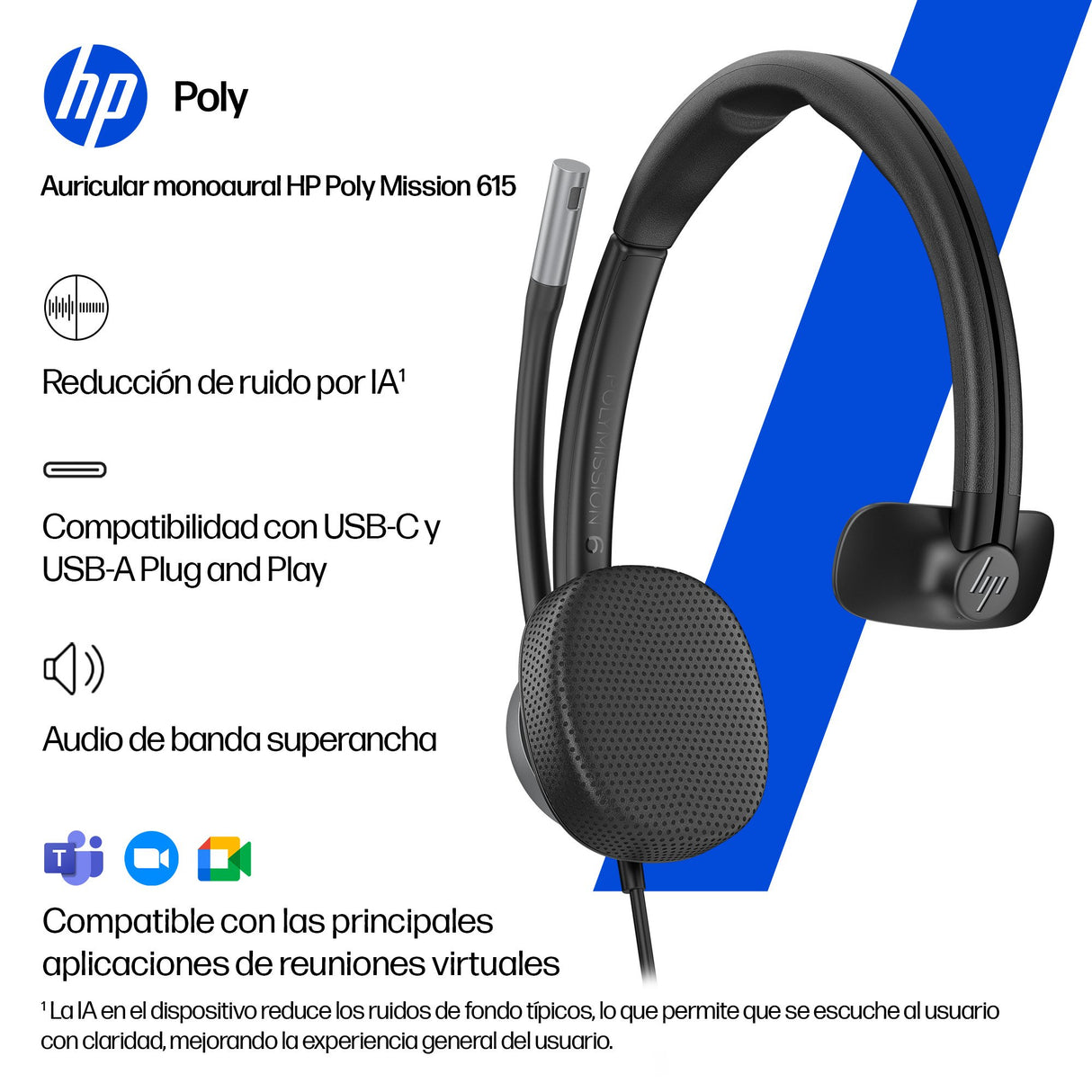 EAN 0199251820830 - HP Poly Mission 615 Monaural USB Wired Headset Alámbrico Diadema Oficina/Centro de llamadas USB Type-C /  imagen 4