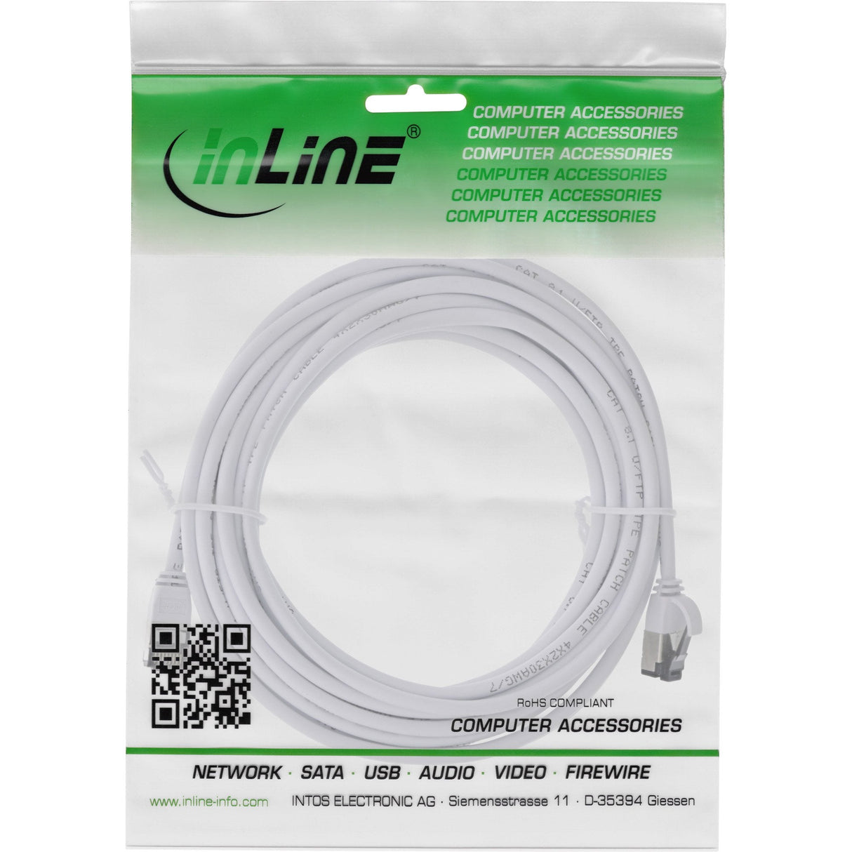 Inline® Cable De Red Slim, U/Ftp, Cat.8.1, Tpe Halogen-Free, Blanco 3m