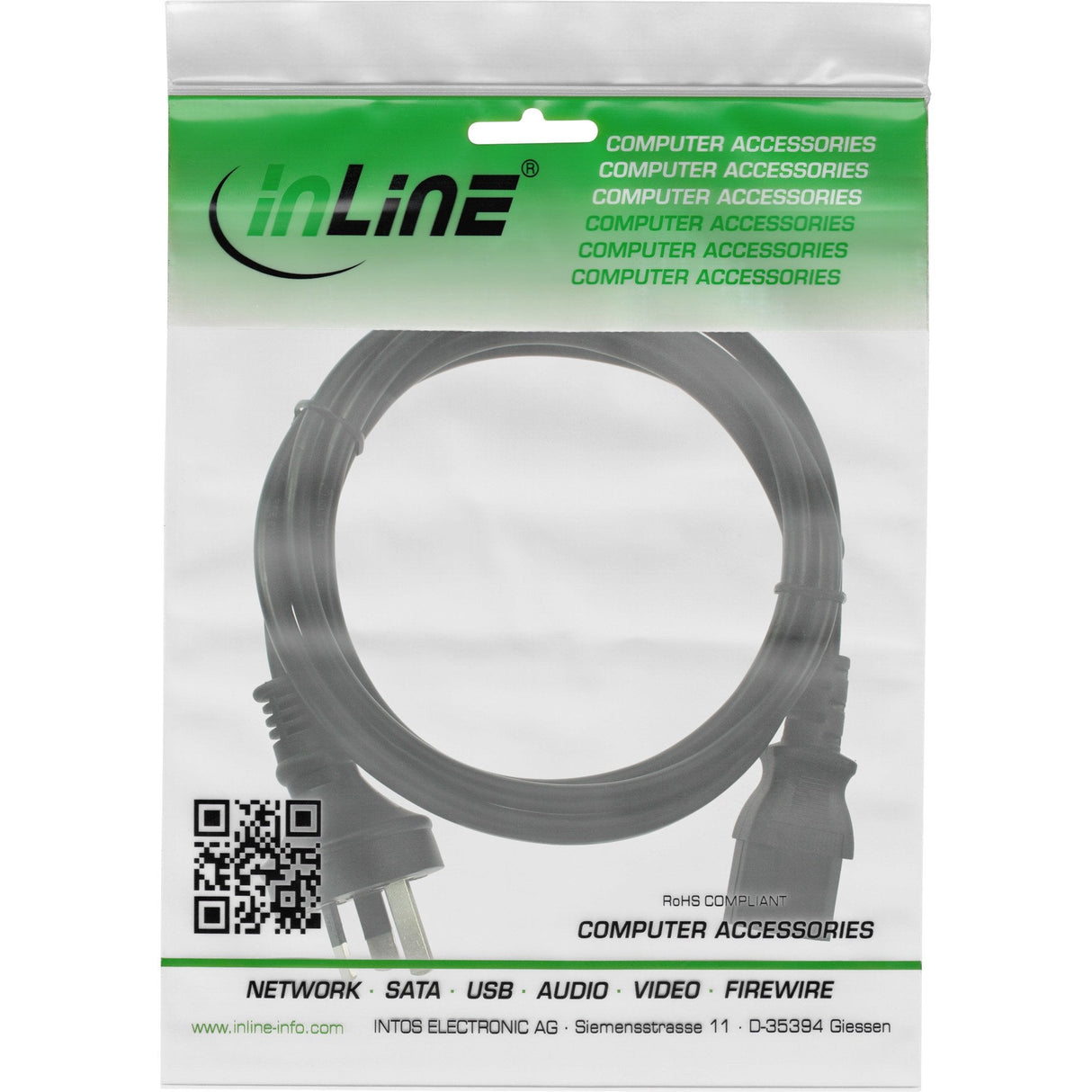 Cable De Alimentación Inline, Australia A 3 Pines Iec C13, Negro, 0,5 M