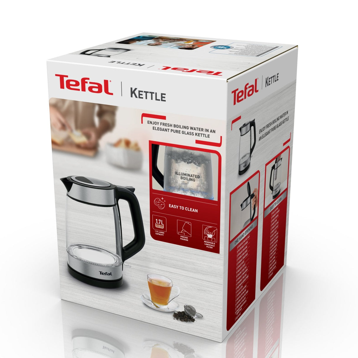 Tetera Eléctrica Tefal Glass Kettle Ki6058301,7 L 2200 W Negro, Plata, Transparente