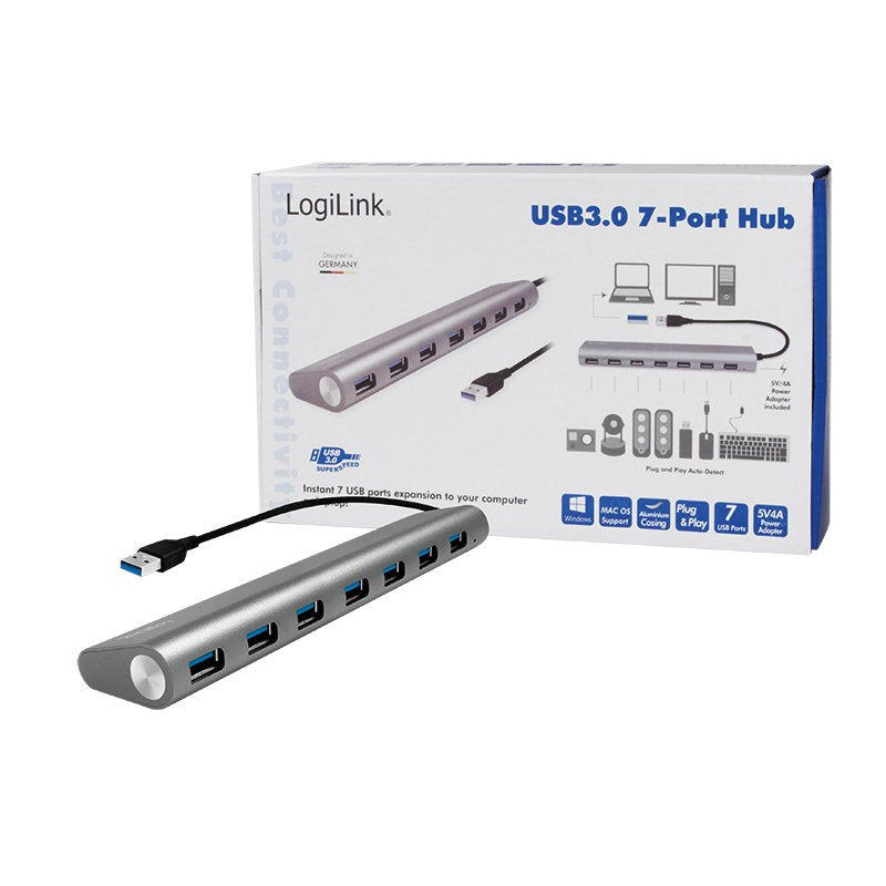 Logilink Hub 7 Puertos Usb 3.0 (3.1 Gen 1) 5000mbit/S Aluminio Gris Ua0308
