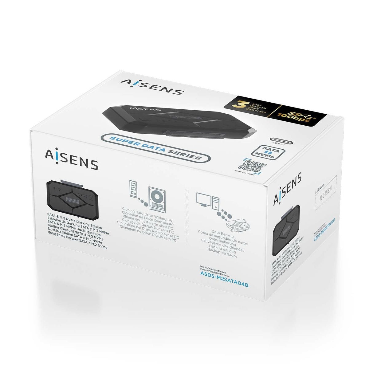 Aisens Estacion De Docking Asds-M2sata04b Sata 2.5/3.5, M.2 Nvme A Usb 3.0/3.1 Gen1, Clone, Negro