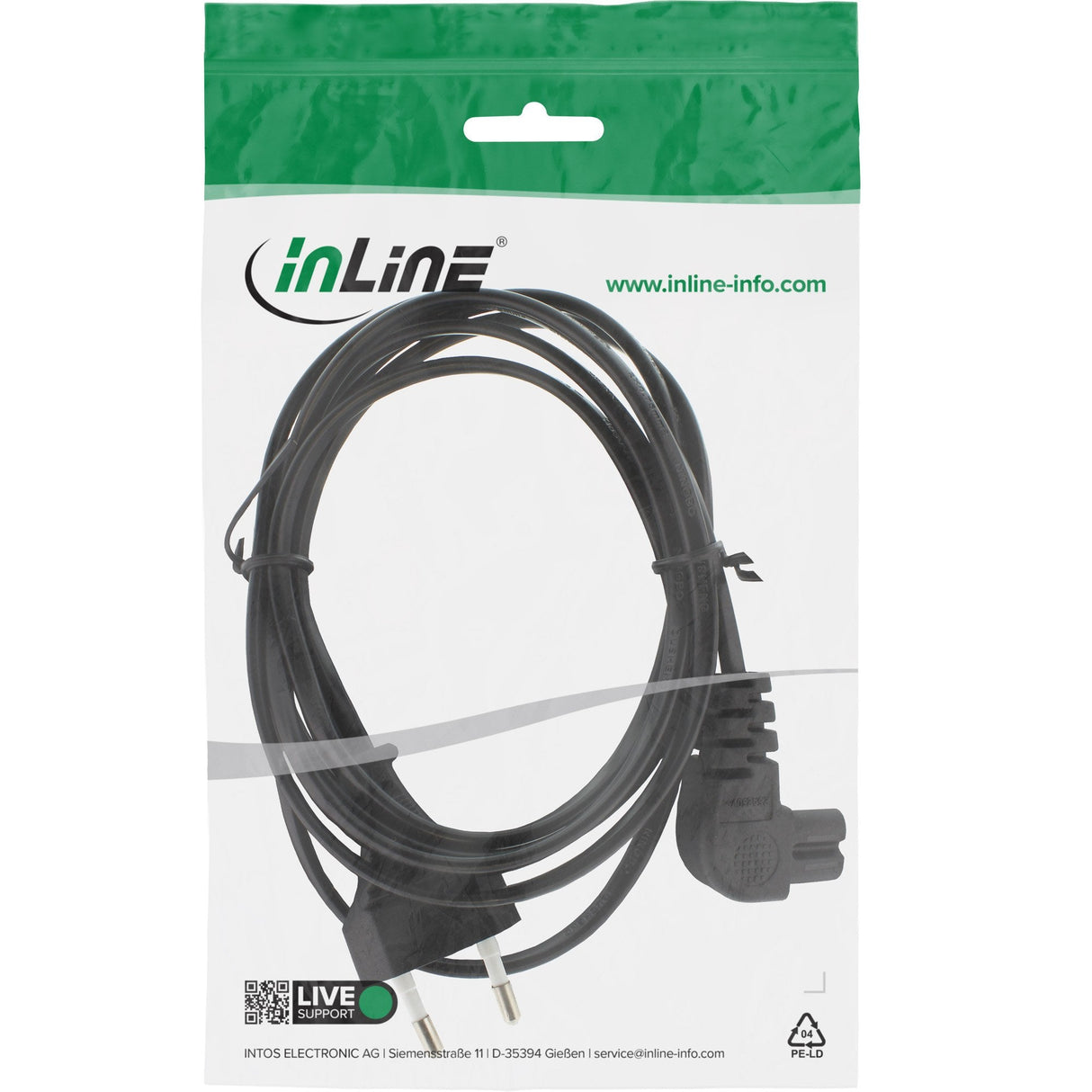 Cable De Alimentación Inline, Conector Euro A Conector Euro8 Angulado, Negro, 1,0 M