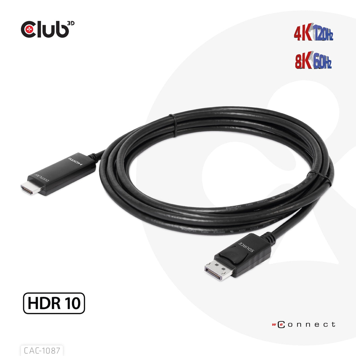 EAN 8719214472436 - CLUB3D CAC-1087 adaptador de cable de vídeo 3 m DisplayPort HDMI Negro imagen 6