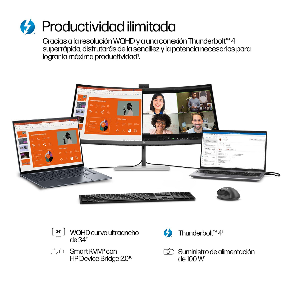 EAN 5715063748954 - HP Series 7 Pro 34 inch WQHD Conferencing Monitor - 734pm pantalla para PC 86,4 cm (34") 3440 x 1440 Pixe imagen 5