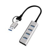 Hub Usb 3.0, 4x Usb-A, 5 Gbit/S, Cable De Conexión 2 En 1, Plateado