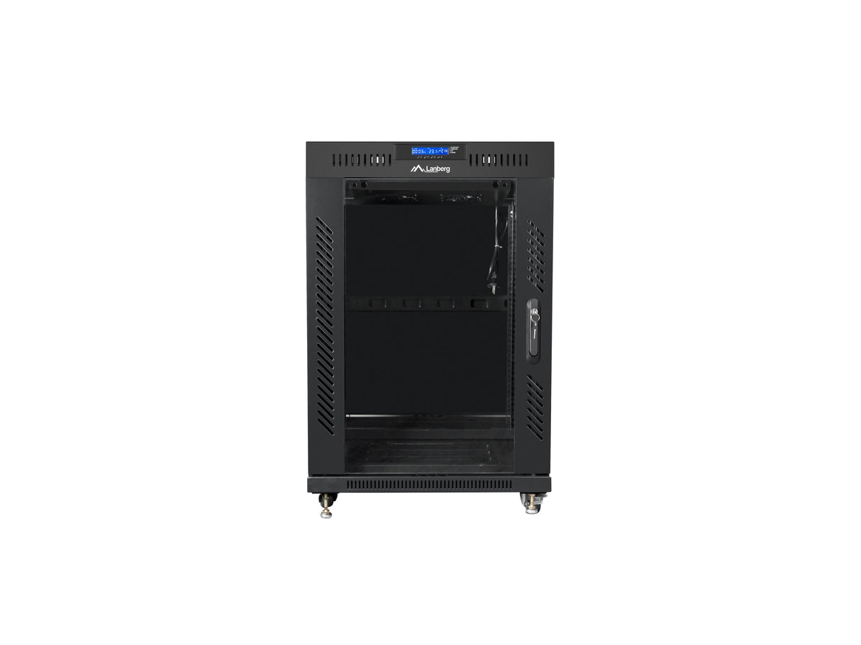 Armario Rack 19" Autónomo 15u/800x1000 Lcd Con Puerta Cristal Negro Lanberg (Flat Pack)