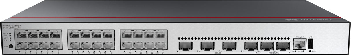 Huawei Cloudengine S5735-L24p4xe-A-V2 Gestionado L3 Gigabit Ethernet (10/100/1000) Energía Sobre Ethernet (Poe) 1u Negro, Plata