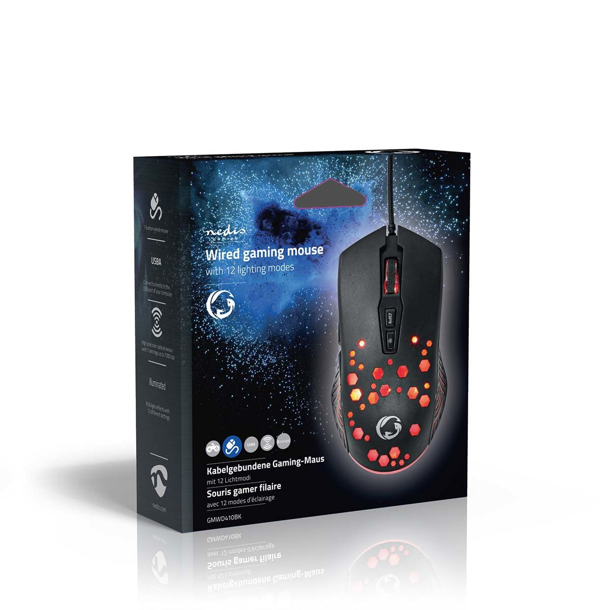 Nedis Ratn Gaming Cable1,5m Dpi Ajustable Botones: 7 Programables Diestro Rgb