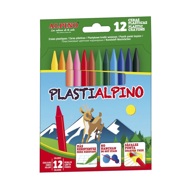 Alpino Estuche 12 Ceras Plásticas Plastialpino 115mm No Manchan C/Surtidos