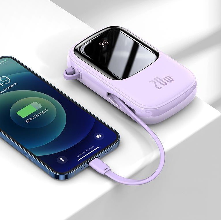 Power Bank  Baseus Qpow 20000mah, Ip, Usb, Usb-C, 20w Z Kablem Ip Fioletowy