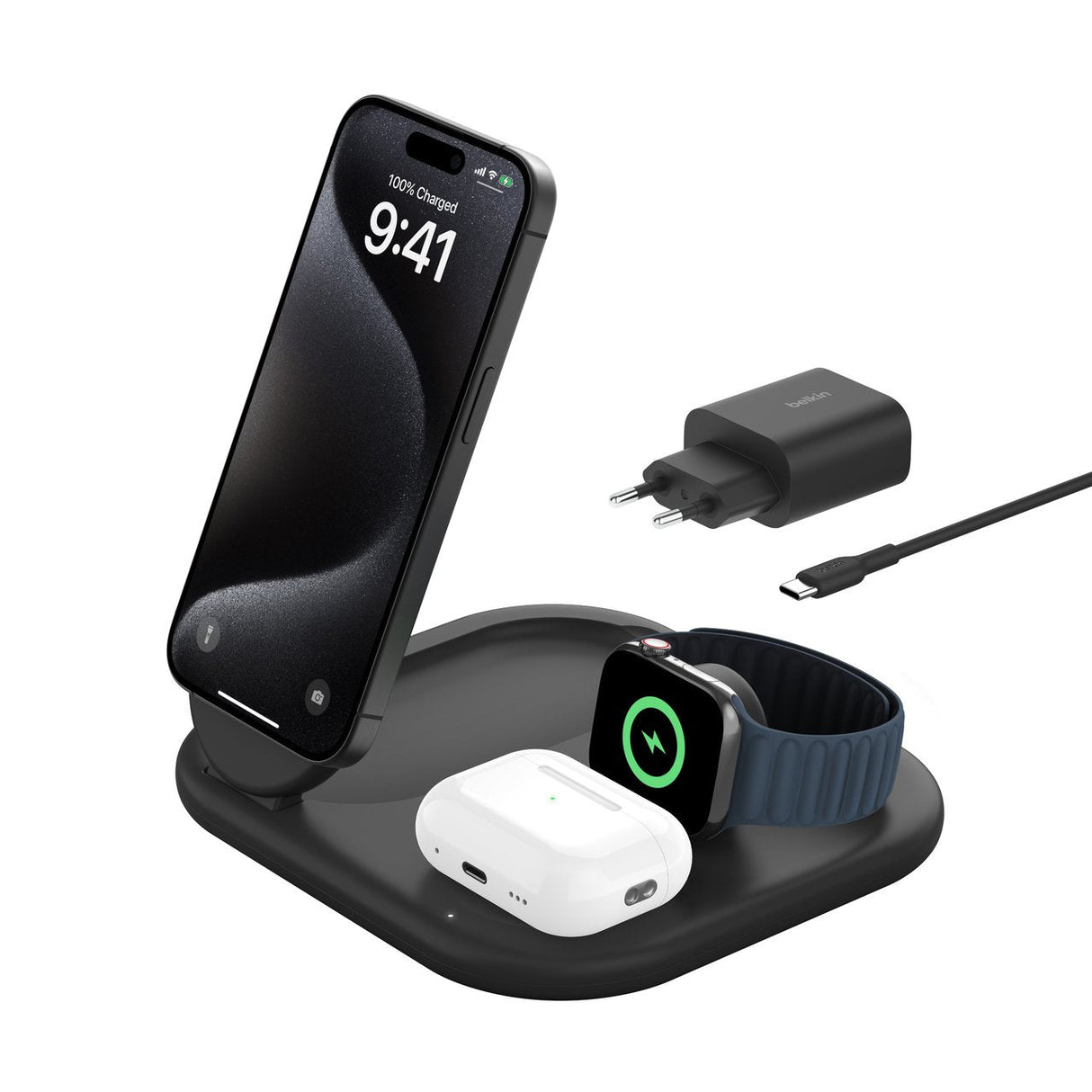 Belkin Boostcharge Auriculares, Smartphone, Reloj Inteligente Negro Usb Cargador Inalámbrico Carga Rápida Interior