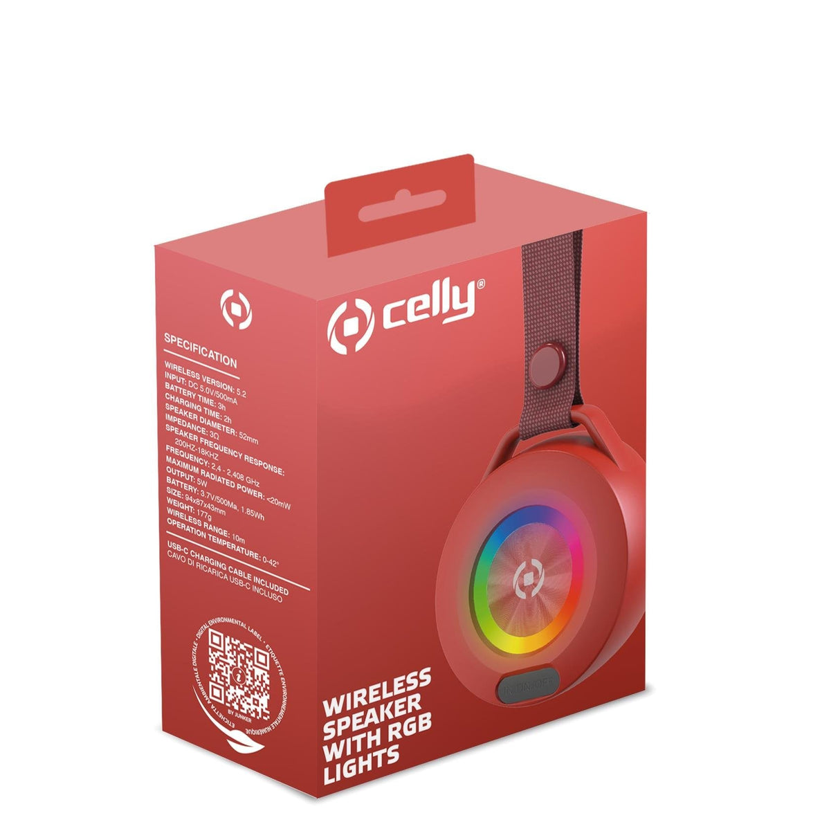 Celly Lightbeatrd Altavoz Portátil Altavoz Portátil Estéreo Rojo
