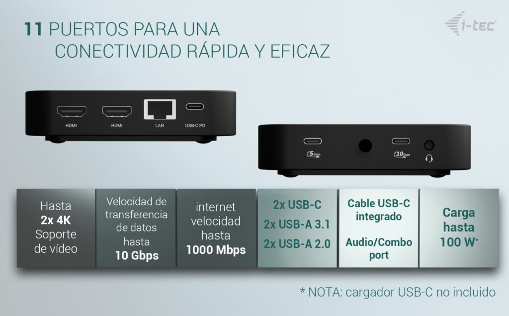 EAN 8595611707377 - i-tec C31DUALHDMIDOCKPD base para portátil y replicador de puertos Alámbrico USB 3.2 Gen 2 (3.1 Gen 2) Ty imagen 10