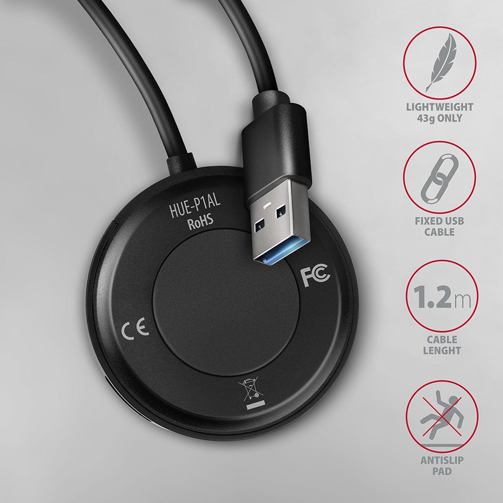 Axagon Hue-P1al Hub De Interfaz Usb 3.2 Gen 1 (3.1 Gen 1) Type-A 5000 Mbit/S Negro
