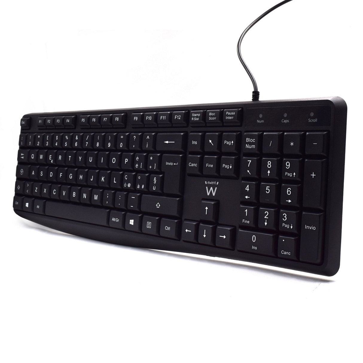 Ewent Teclado Con Cable Usb - Disposicion Italiana Qwerty It - Cable De 1.35m - Teclas De Bajo Perfil Y Silenciosas -