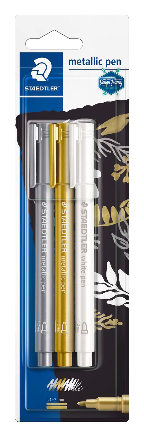 Maedtler Marker Metallic Pen Gold, Plata & Blanco Bk Retail