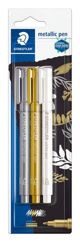 Maedtler Marker Metallic Pen Gold, Plata & Blanco Bk Retail