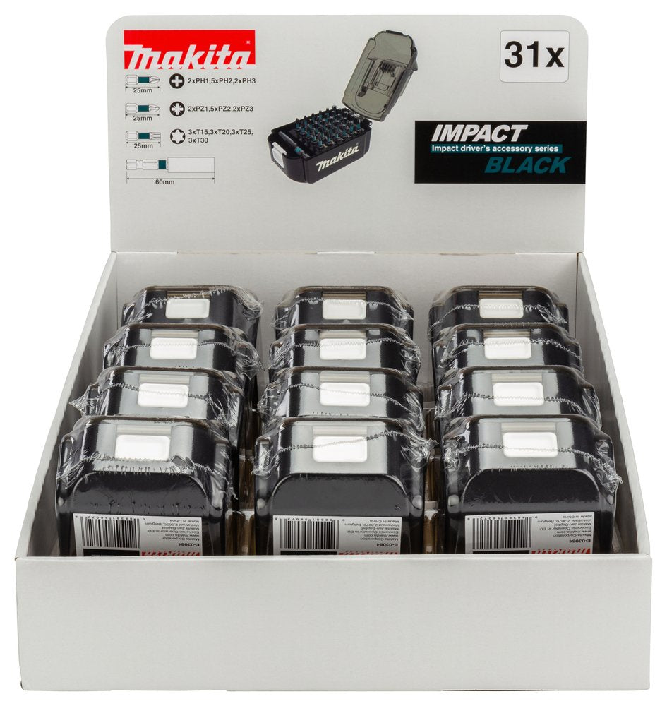 Makita Display 12x Impact Black Bit-Set 31-Tlg.