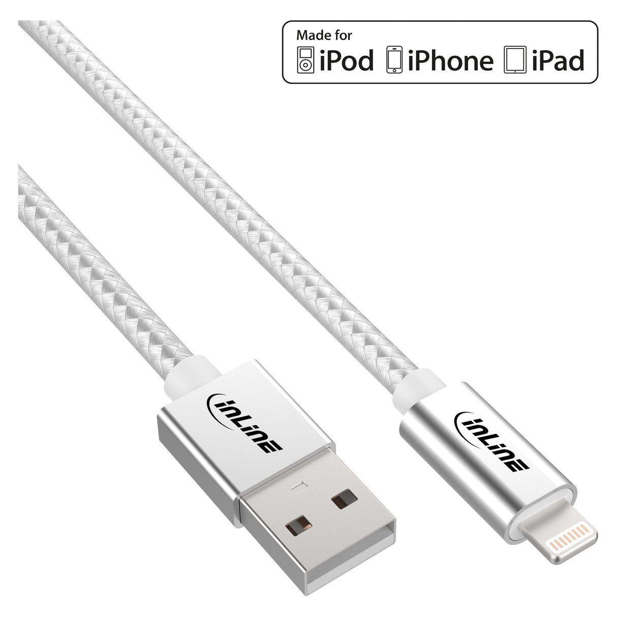 Cable Usb Inline Lightning Para Ipad Iphone Ipod Plata 1m Certificado Mfi