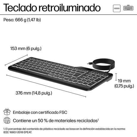 EAN 0197192768501 - HP 400 Backlit Wired Keyboard teclado Hogar USB QWERTY Inglés Negro imagen 3