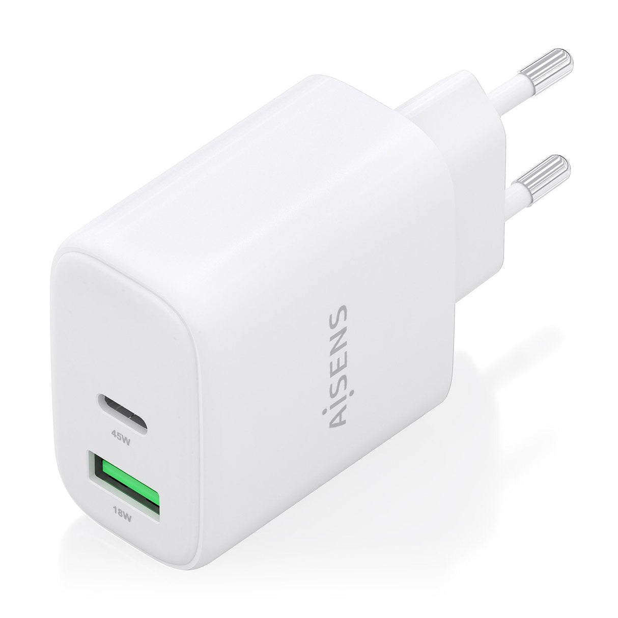 Aisens Cargador Gan 45w, 1xusb-C Pd3.0 Qc4.0, 1xusb-A Qc3.0, Blanco