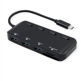 Hub Roline Usb 3.2 Gen 1 3fach, Typ C Anschlusscable, Mit Cardreader, Ports Einzeln Schaltbar