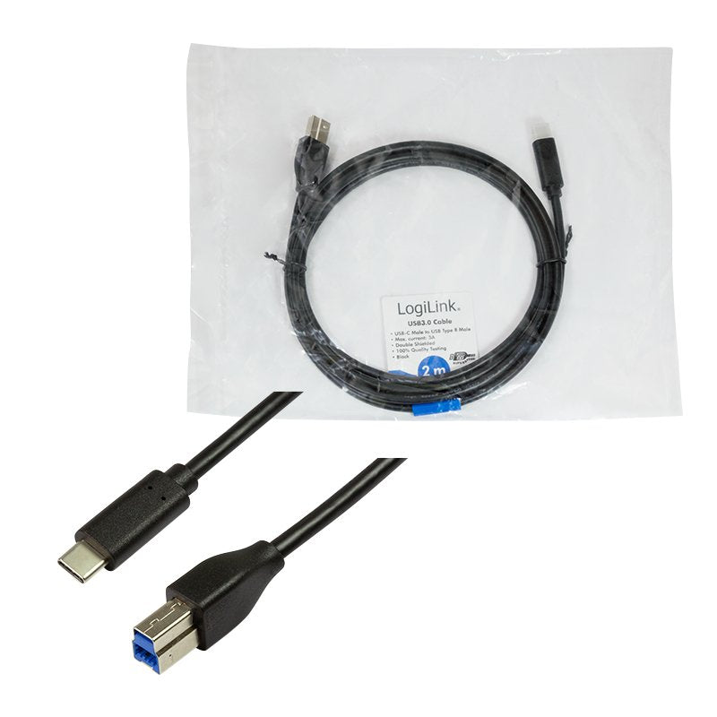 Logilink - Usb 3.2 Gen1x1 Cable, Usb-C Male To Usb-B Male, 2m