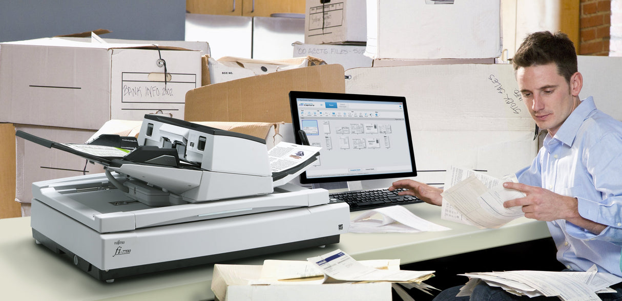 Fujitsu Fi-7700s 600 X 600 Dpi Escáner De Superficie Plana Y Alimentador Automático De Documentos (Adf) Negro, Blanco A3